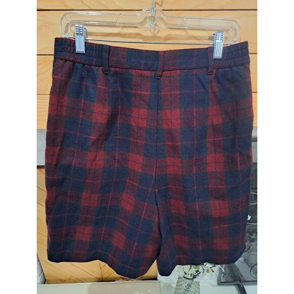Vtg Sag Harbor Red & Navy Plaid Pleated Wool Blend Shorts Size 14 Lined Womens - Picture 5 of 10
